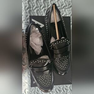 Aqua Black Loafers with Silver Accents